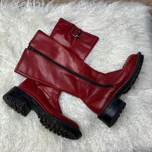 PAZZO • Red Leather Knee High Boot • Size 6